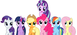 Size: 4048x1865 | Tagged: safe, artist:ramseybrony17, imported from derpibooru, applejack, fluttershy, pinkie pie, rainbow dash, rarity, starlight glimmer, twilight sparkle, absurd resolution, mane six