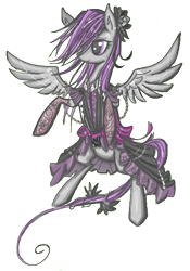 Size: 354x506 | Tagged: safe, artist:whispir, imported from derpibooru, oc, oc only, oc:morning glory (project horizons), pegasus, pony, fallout equestria, fallout equestria: project horizons, clothes, dress, hat, solo