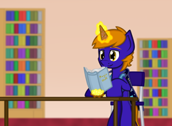 Size: 500x367 | Tagged: safe, artist:tertonda, imported from derpibooru, oc, oc only, oc:star bright, pony, book, cape, clothes, library, magic, male, reading, stallion, wizard