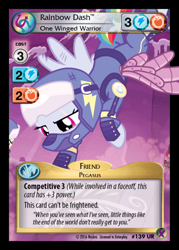 Size: 358x500 | Tagged: safe, imported from derpibooru, rainbow dash, alternate timeline, apocalypse dash, ccg, crystal war timeline, enterplay, marks in time, merchandise, quote