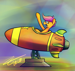 Size: 900x854 | Tagged: safe, artist:liracrown, imported from derpibooru, scootaloo, female, ride, rocket, solo