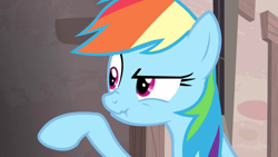 Size: 1360x768 | Tagged: safe, imported from derpibooru, screencap, rainbow dash, the cutie map, female, raised eyebrow, raised hoof, scrunchy face, solo