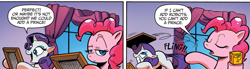 Size: 1231x338 | Tagged: safe, artist:andypriceart, idw, imported from derpibooru, pinkie pie, rarity, earth pony, pony, unicorn, spoiler:comic, spoiler:comic42, comic, duo, female, mare, official comic, speech bubble