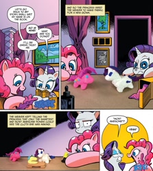 Size: 1223x1370 | Tagged: safe, artist:andypriceart, idw, imported from derpibooru, pinkie pie, rarity, earth pony, pony, unicorn, spoiler:comic, spoiler:comic42, clay, comic, duo, female, mare, official comic, speech bubble