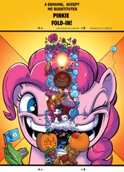 Size: 1241x1725 | Tagged: safe, artist:andypriceart, idw, imported from derpibooru, gummy, pinkie pie, spoiler:comic, spoiler:comic42, cake, food, mad magazine, nightmare fuel, parody, pie, things pony was not meant to know