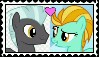 Size: 99x57 | Tagged: safe, artist:pegasister28, imported from derpibooru, lightning dust, thunderlane, pegasus, pony, deviantart stamp, female, male, mare, shipping, stallion, stamp, straight, thunderdust