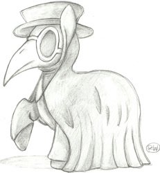 Size: 1229x1328 | Tagged: safe, artist:paperwii, imported from derpibooru, pony, monochrome, plague doctor, plague doctor mask, ponified, scp, scp-049, solo