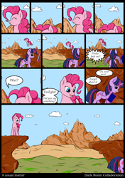 Size: 2500x3549 | Tagged: safe, artist:darkcollaboration, imported from derpibooru, pinkie pie, twilight sparkle, alicorn, pony, comic, female, mare, pinkie being pinkie, pinkie physics, twilight sparkle (alicorn)