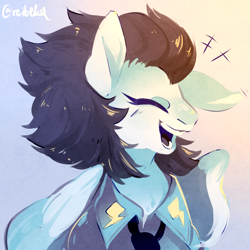 Size: 800x800 | Tagged: safe, artist:uraniumkiss, imported from derpibooru, soarin', pony, eyes closed, laughing, male, open mouth, smiling, solo, wonderbolts dress uniform