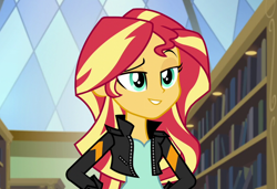 Size: 1050x717 | Tagged: safe, edit, imported from derpibooru, screencap, sunset shimmer, equestria girls, friendship games, female, inverted mouth, solo