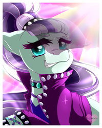 Size: 950x1194 | Tagged: safe, artist:pillonchou, imported from derpibooru, coloratura, the mane attraction, countess coloratura, female, paint tool sai, raised hoof, solo, spotlight, veil