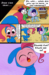 Size: 1242x1920 | Tagged: safe, artist:bunnimation, imported from derpibooru, pinkie pie, rarity, twilight sparkle, alicorn, dinosaur, pony, comic, female, mare, twiceratops, twilight sparkle (alicorn)