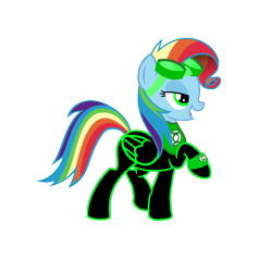 Size: 1152x1152 | Tagged: safe, artist:motownwarrior01, artist:sunsetsparkle129, imported from derpibooru, rainbow dash, pegasus, pony, newbie dash, alternate hairstyle, dc comics, female, goggles, green lantern, green lantern (comic), green lantern corps, mare, rainbow fash, raised hoof, simple background, solo, transparent background, wristband