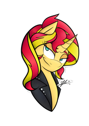 Size: 3138x4428 | Tagged: safe, artist:cosmicchrissy, imported from derpibooru, sunset shimmer, pony, unicorn, absurd resolution, clothes, female, jacket, simple background, smirk, solo, transparent background