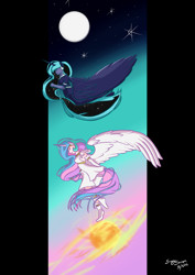 Size: 600x849 | Tagged: safe, artist:moontoxin, artist:sarythewolf, imported from derpibooru, princess luna, human, eared humanization, flying, horned humanization, humanized, necktie, pony coloring, stars, sun, tailed humanization, twilight (astronomy), winged humanization