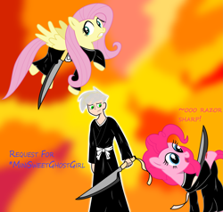 Size: 2387x2277 | Tagged: safe, artist:deannaphantom13, imported from derpibooru, fluttershy, pinkie pie, bleach (manga), clothes, costume, crossover, danny phantom, shinigami