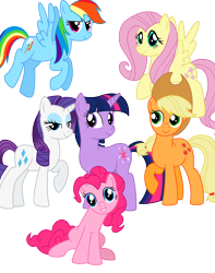 Size: 2548x3240 | Tagged: safe, artist:deannaphantom13, imported from derpibooru, applejack, fluttershy, pinkie pie, rainbow dash, rarity, twilight sparkle, earth pony, pegasus, pony, unicorn, mane six, simple background, transparent background, unicorn twilight