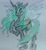 Size: 1748x1901 | Tagged: safe, artist:takutanuvataio, imported from derpibooru, queen chrysalis, changeling, changeling queen, crown, fangs, female, grin, jewelry, looking at you, open mouth, raised hoof, regalia, solo, traditional art, transparent wings, wings