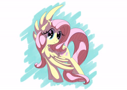 Size: 7016x4961 | Tagged: safe, artist:hananpacha, imported from derpibooru, fluttershy, absurd resolution, female, head turn, looking at you, solo, spread wings, standing, turned head