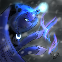 Size: 960x960 | Tagged: safe, artist:fairyrave, imported from derpibooru, princess luna, spirit of hearth's warming yet to come, a hearth's warming tail, cloak, clothes, female, magic, scene interpretation, solo