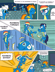 Size: 5100x6600 | Tagged: safe, artist:average-00, imported from derpibooru, fleetfoot, rainbow dash, soarin', spitfire, pony, newbie dash, absurd resolution, abuse, alternate ending, angry, clipper, clothes, comic, disproportionate retribution, do i look angry, firebuse, how it should have ended, rainbow crash, screaming, soarinbuse, swirly eyes, tongue out, uppercut, violence, wonderbolts, wonderbolts uniform