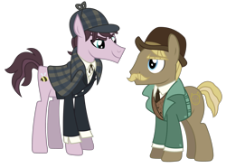 Size: 2553x1897 | Tagged: safe, artist:sketchmcreations, imported from derpibooru, a hearth's warming tail, bowler hat, clothes, coat, deerstalker, hat, inkscape, john watson, moustache, necktie, reference, sherlock holmes, simple background, transparent background, vector