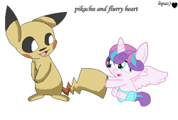 Size: 649x440 | Tagged: safe, artist:lopez765, imported from derpibooru, princess flurry heart, pikachu, crossover, pokémon