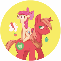 Size: 661x661 | Tagged: safe, artist:tamaki, imported from derpibooru, apple bloom, big macintosh, earth pony, pony, adorabloom, apple bloom riding big macintosh, brother and sister, cute, female, filly, foal, macabetes, male, open mouth, ponies riding ponies, riding, siblings, simple background, stallion, sweet dreams fuel