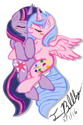 Size: 600x900 | Tagged: safe, artist:twibubblegum, imported from derpibooru, twilight sparkle, oc, oc:sugerless bubblegum, canon x oc, cuddling, female, lesbian, shipping, sleeping, snuggling, twibubblegum