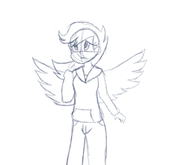 Size: 865x814 | Tagged: dead source, safe, artist:pentrig, imported from derpibooru, scootaloo, human, female, humanized, monochrome, sketch, solo, winged humanization