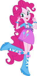 Size: 3000x6098 | Tagged: safe, artist:aqua-pony, imported from derpibooru, pinkie pie, equestria girls, absurd resolution, balloon, boots, bracelet, clothes, cute, female, flash puppet, high heel boots, inkscape, open mouth, ponied up, ponytail, raised leg, simple background, skirt, solo, transparent background