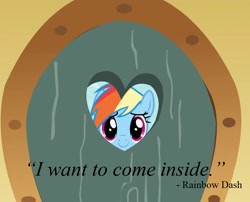 Size: 889x720 | Tagged: safe, imported from derpibooru, screencap, rainbow dash, dialogue, door, exploitable meme, female, iwtcird, meme, pun, quote, solo, text