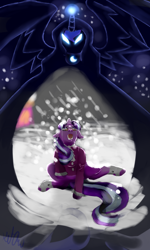 Size: 600x1000 | Tagged: safe, artist:moondragon0494, imported from derpibooru, princess luna, snowfall frost, spirit of hearth's warming yet to come, starlight glimmer, a hearth's warming tail, crying