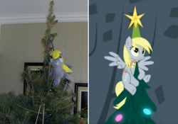 Size: 1558x1090 | Tagged: safe, artist:watermelonrat, imported from derpibooru, screencap, derpy hooves, pegasus, pony, a hearth's warming tail, christmas tree, derpy star, female, hilarious in hindsight, mare, photo, tree