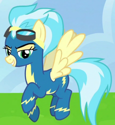 Size: 430x468 | Tagged: safe, imported from derpibooru, screencap, misty fly, pegasus, pony, newbie dash, clothes, female, flying, mare, solo, wonderbolts uniform