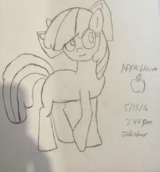 Size: 1024x1099 | Tagged: safe, artist:cruzygreentail, imported from derpibooru, apple bloom, female, monochrome, pencil drawing, solo, traditional art