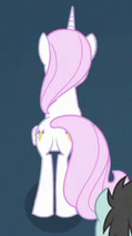 Size: 119x213 | Tagged: safe, imported from derpibooru, screencap, fleur-de-lis, neon lights, rising star, alicorn, pony, canterlot boutique, alicornified, animation error, butt, female, fleur-de-corne, mare, plot, race swap