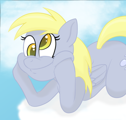 Size: 1200x1141 | Tagged: artist needed, safe, imported from derpibooru, derpy hooves, pegasus, pony, cloud, cute, derpabetes, female, mare, smiling, solo