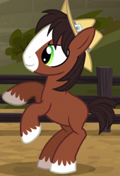 Size: 455x669 | Tagged: safe, imported from derpibooru, screencap, trouble shoes, earth pony, pony, colt, hat, male, solo, unshorn fetlocks, younger