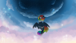 Size: 1024x580 | Tagged: safe, artist:sallylapone, imported from derpibooru, oc, oc only, oc:spectral nights, pegasus, pony, cloud, female, flying, mare, solo