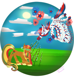 Size: 1024x1081 | Tagged: safe, artist:vanillaswirl6, imported from derpibooru, oc, pony, duo, fight, mother nature, ponified, united states, vanillaswirl6's nation ponies