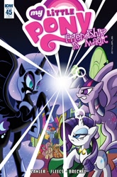 Size: 1054x1600 | Tagged: safe, idw, imported from derpibooru, applejack, fluttershy, nightmare moon, pinkie pie, rainbow dash, rarity, twilight sparkle, twilight sparkle (alicorn), alicorn, pony, spoiler:comic, spoiler:comic45, cover, female, mane six, mare