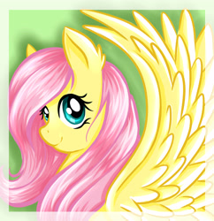 Size: 3760x3888 | Tagged: safe, artist:nuumia, imported from derpibooru, fluttershy, bust, female, portrait, smiling, solo, spread wings