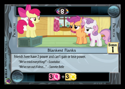 Size: 500x358 | Tagged: safe, imported from derpibooru, apple bloom, scootaloo, sweetie belle, ccg, cutie mark crusaders, enterplay, marks in time, merchandise, misspelling