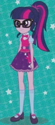 Size: 427x973 | Tagged: safe, imported from derpibooru, sci-twi, twilight sparkle, equestria girls, legend of everfree, twilight's sparkly sleepover surprise, adorkable, bowtie, clothes, cute, dork, female, glasses, mary janes, meganekko, ponytail, sci-twi outfits, shoes, skirt, socks, solo, stars