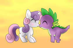 Size: 1024x672 | Tagged: safe, artist:mississippikite, imported from derpibooru, spike, sweetie belle, dragon, pony, unicorn, boop, cute, daaaaaaaaaaaw, eyes closed, female, filly, male, noseboop, nuzzling, shipping, spikebelle, straight
