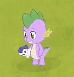 Size: 400x417 | Tagged: safe, imported from derpibooru, screencap, rarity, spike, dragon, animated, crush plush, cute, daaaaaaaaaaaw, female, game, gameloft, gameloft is trying to murder us, gameloft shenanigans, hnnng, implied shipping, implied sparity, implied straight, male, rarity plushie, solo, spikabetes, straight, weapons-grade cute