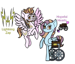 Size: 1000x860 | Tagged: safe, artist:magicandmysterygal, imported from derpibooru, oc, oc only, oc:hopeful hearts, oc:lightning zap, pegasus, pony, beard, disabled, female, magical lesbian spawn, male, mare, offspring, parent:lightning dust, parent:suri polomare, parents:suridust, simple background, stallion, tattoo, transparent background, twins, wheelchair
