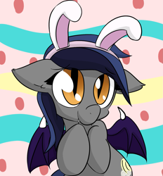 Size: 1275x1374 | Tagged: safe, artist:candel, imported from derpibooru, oc, oc only, oc:echo, bat pony, pony, bunny ears, cute, ear fluff, easter, ocbetes, solo, weapons-grade cute