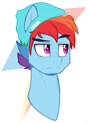 Size: 723x1000 | Tagged: safe, artist:higgly-chan, imported from derpibooru, rainbow dash, beanie, hat, rainbow blitz, rule 63, solo
